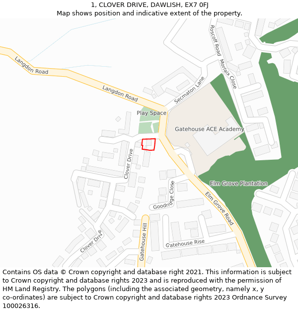 1, CLOVER DRIVE, DAWLISH, EX7 0FJ: Location map and indicative extent of plot