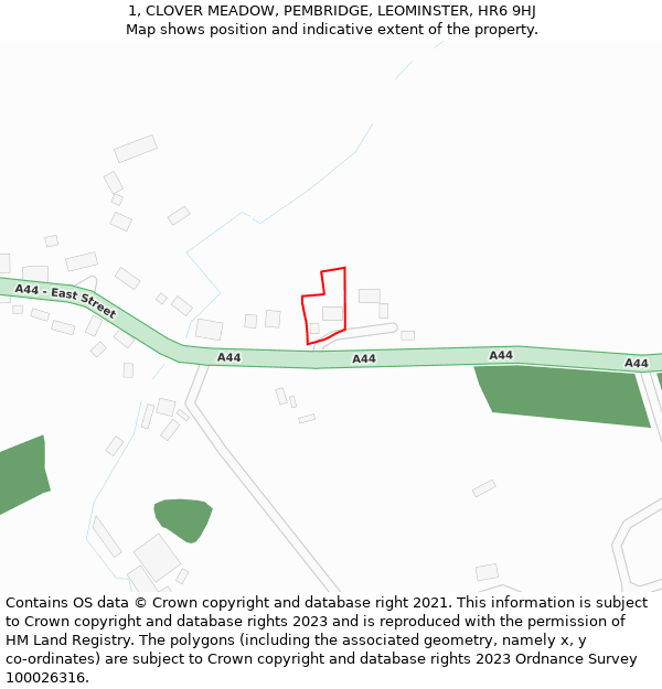 1, CLOVER MEADOW, PEMBRIDGE, LEOMINSTER, HR6 9HJ: Location map and indicative extent of plot