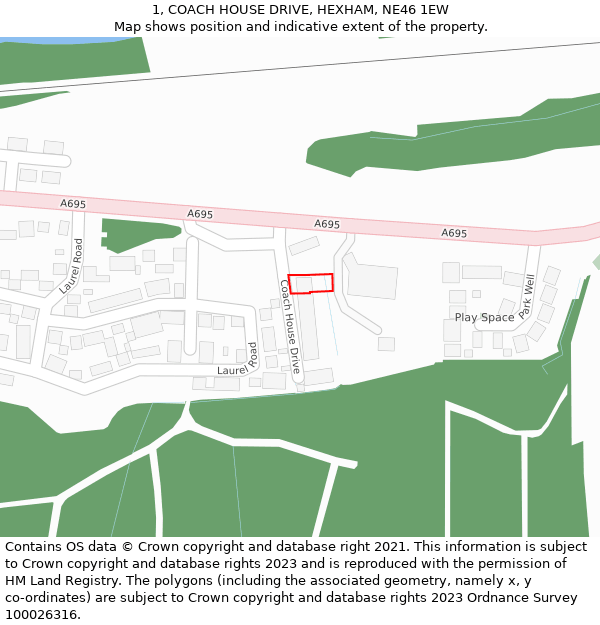 1, COACH HOUSE DRIVE, HEXHAM, NE46 1EW: Location map and indicative extent of plot