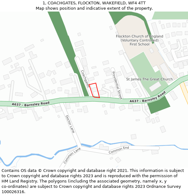 1, COACHGATES, FLOCKTON, WAKEFIELD, WF4 4TT: Location map and indicative extent of plot