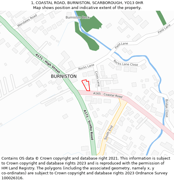 1, COASTAL ROAD, BURNISTON, SCARBOROUGH, YO13 0HR: Location map and indicative extent of plot