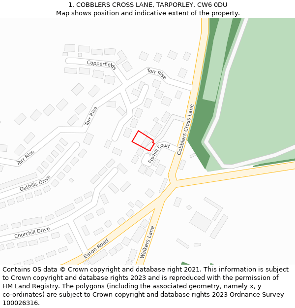 1, COBBLERS CROSS LANE, TARPORLEY, CW6 0DU: Location map and indicative extent of plot