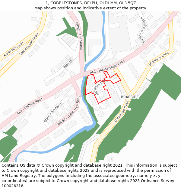 1, COBBLESTONES, DELPH, OLDHAM, OL3 5QZ: Location map and indicative extent of plot