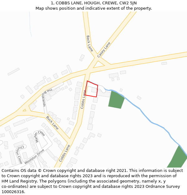 1, COBBS LANE, HOUGH, CREWE, CW2 5JN: Location map and indicative extent of plot