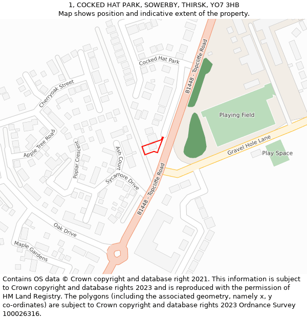 1, COCKED HAT PARK, SOWERBY, THIRSK, YO7 3HB: Location map and indicative extent of plot