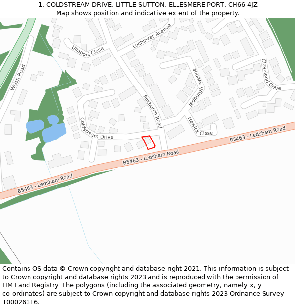 1, COLDSTREAM DRIVE, LITTLE SUTTON, ELLESMERE PORT, CH66 4JZ: Location map and indicative extent of plot