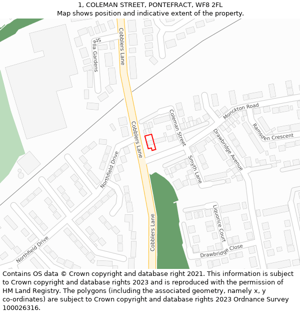 1, COLEMAN STREET, PONTEFRACT, WF8 2FL: Location map and indicative extent of plot