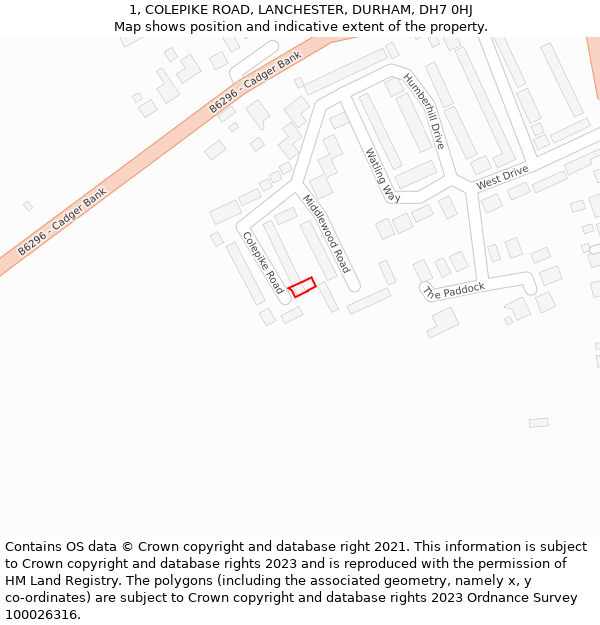 1, COLEPIKE ROAD, LANCHESTER, DURHAM, DH7 0HJ: Location map and indicative extent of plot