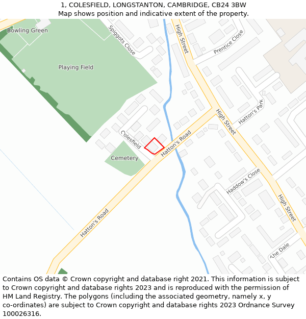 1, COLESFIELD, LONGSTANTON, CAMBRIDGE, CB24 3BW: Location map and indicative extent of plot