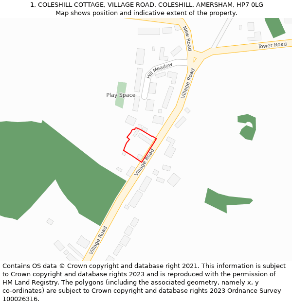 1, COLESHILL COTTAGE, VILLAGE ROAD, COLESHILL, AMERSHAM, HP7 0LG: Location map and indicative extent of plot