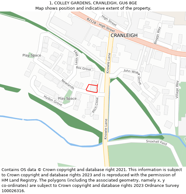 1, COLLEY GARDENS, CRANLEIGH, GU6 8GE: Location map and indicative extent of plot