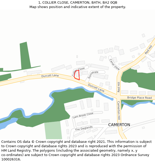 1, COLLIER CLOSE, CAMERTON, BATH, BA2 0QB: Location map and indicative extent of plot