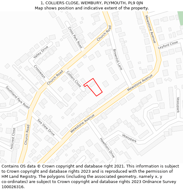 1, COLLIERS CLOSE, WEMBURY, PLYMOUTH, PL9 0JN: Location map and indicative extent of plot