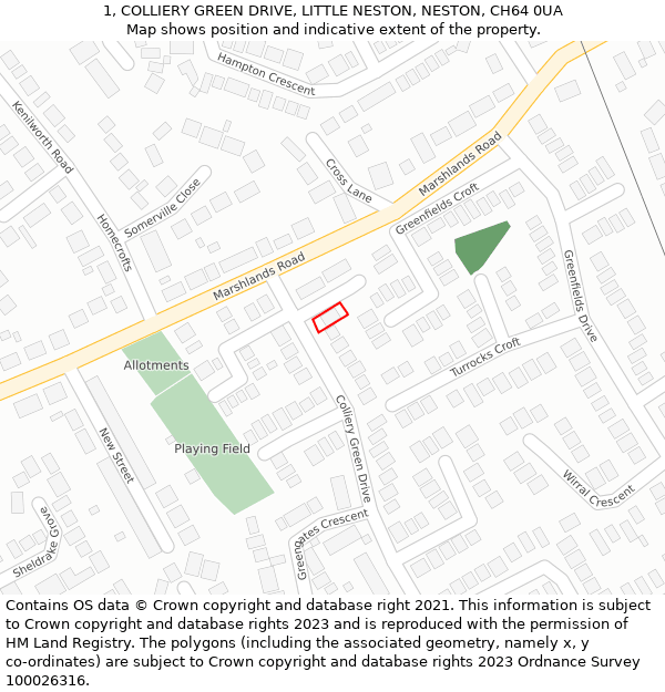 1, COLLIERY GREEN DRIVE, LITTLE NESTON, NESTON, CH64 0UA: Location map and indicative extent of plot