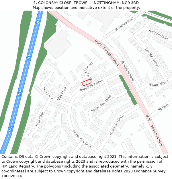 1, COLONSAY CLOSE, TROWELL, NOTTINGHAM, NG9 3RD: Location map and indicative extent of plot