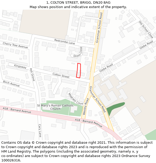 1, COLTON STREET, BRIGG, DN20 8AG: Location map and indicative extent of plot