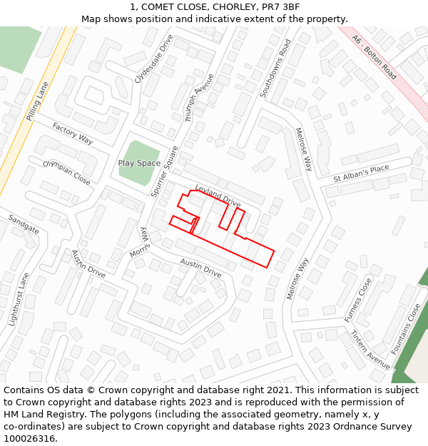 1, COMET CLOSE, CHORLEY, PR7 3BF: Location map and indicative extent of plot