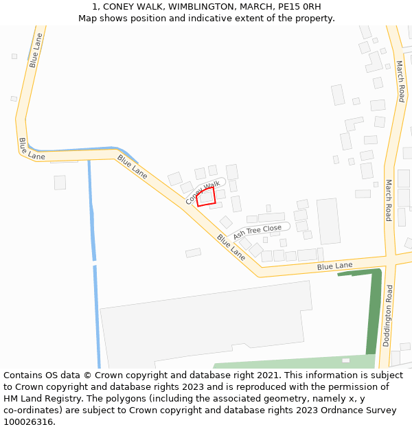 1, CONEY WALK, WIMBLINGTON, MARCH, PE15 0RH: Location map and indicative extent of plot