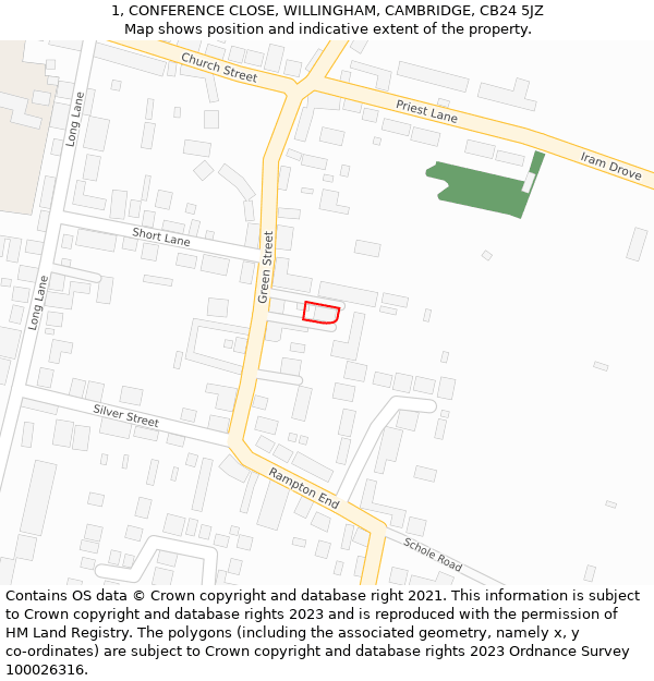 1, CONFERENCE CLOSE, WILLINGHAM, CAMBRIDGE, CB24 5JZ: Location map and indicative extent of plot