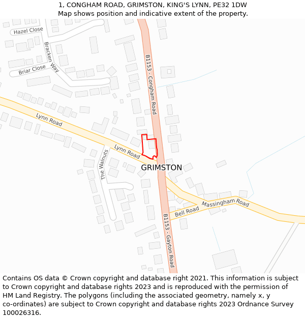 1, CONGHAM ROAD, GRIMSTON, KING'S LYNN, PE32 1DW: Location map and indicative extent of plot