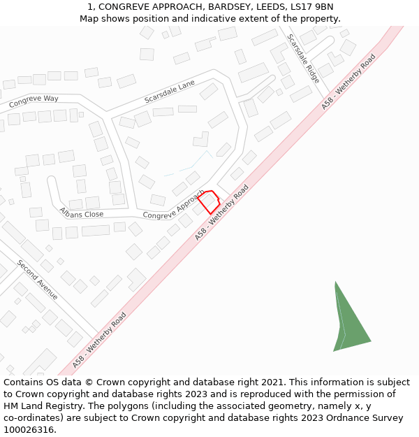 1, CONGREVE APPROACH, BARDSEY, LEEDS, LS17 9BN: Location map and indicative extent of plot