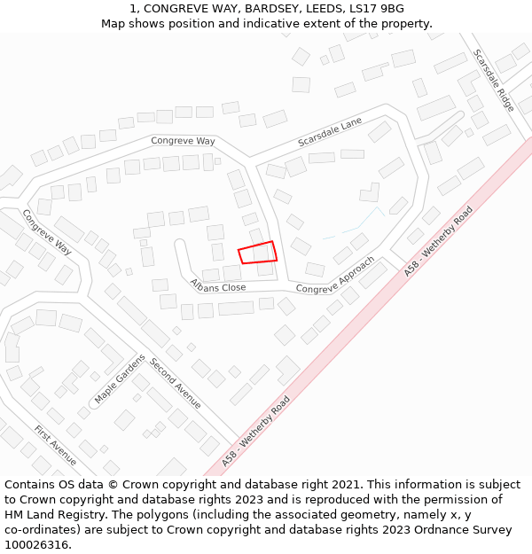 1, CONGREVE WAY, BARDSEY, LEEDS, LS17 9BG: Location map and indicative extent of plot