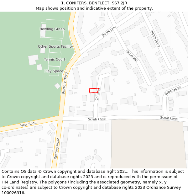 1, CONIFERS, BENFLEET, SS7 2JR: Location map and indicative extent of plot