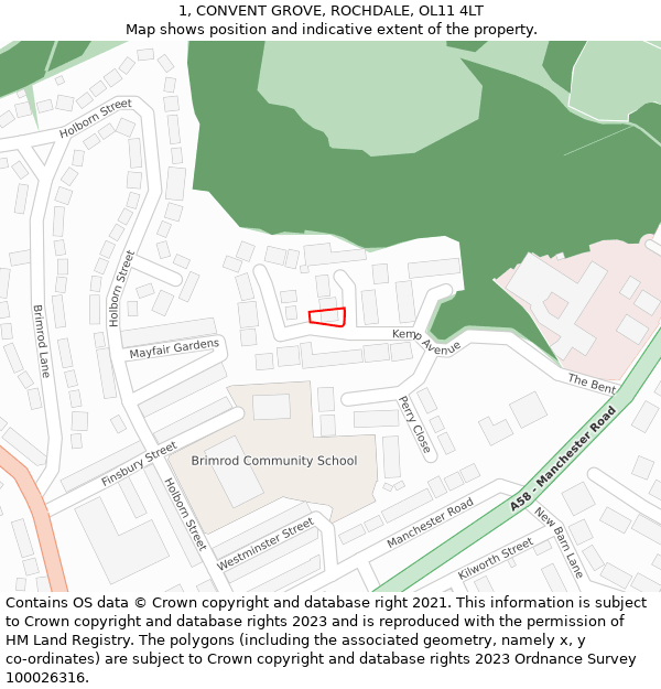 1, CONVENT GROVE, ROCHDALE, OL11 4LT: Location map and indicative extent of plot