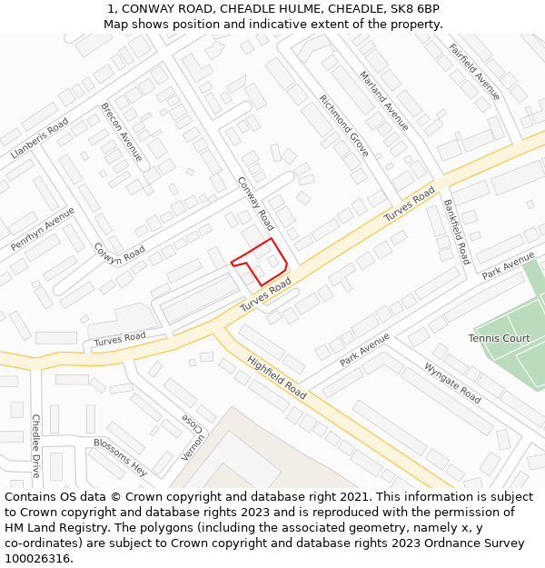 1, CONWAY ROAD, CHEADLE HULME, CHEADLE, SK8 6BP: Location map and indicative extent of plot