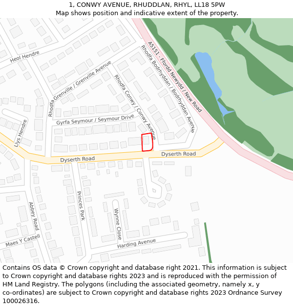 1, CONWY AVENUE, RHUDDLAN, RHYL, LL18 5PW: Location map and indicative extent of plot