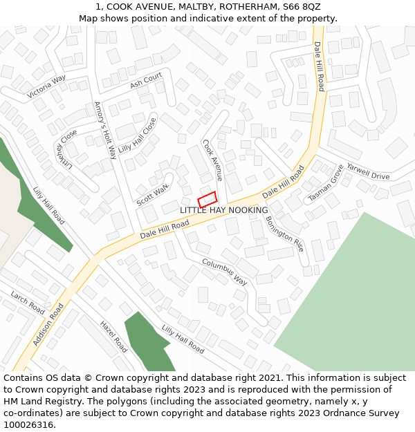 1, COOK AVENUE, MALTBY, ROTHERHAM, S66 8QZ: Location map and indicative extent of plot