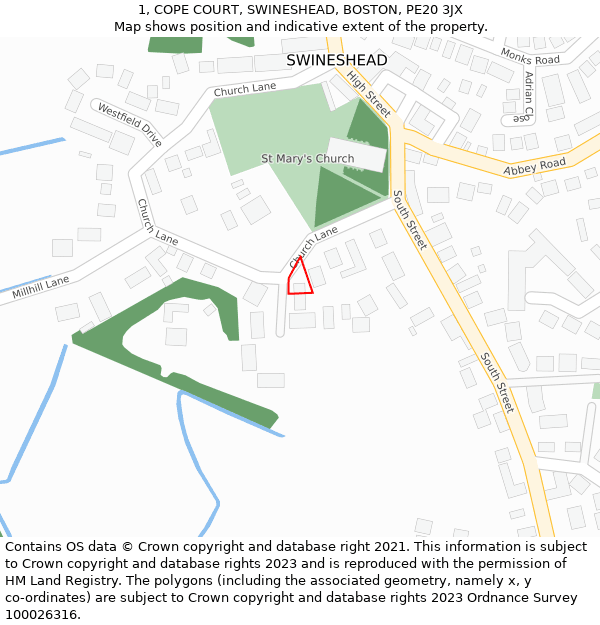 1, COPE COURT, SWINESHEAD, BOSTON, PE20 3JX: Location map and indicative extent of plot