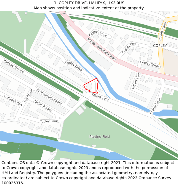 1, COPLEY DRIVE, HALIFAX, HX3 0US: Location map and indicative extent of plot