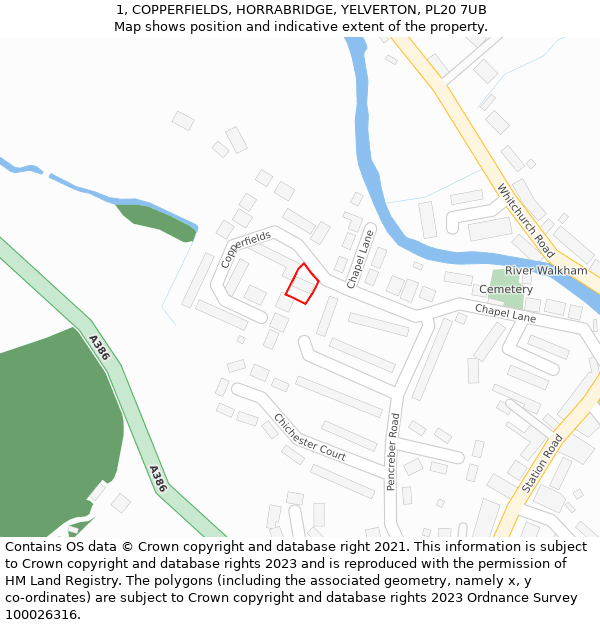 1, COPPERFIELDS, HORRABRIDGE, YELVERTON, PL20 7UB: Location map and indicative extent of plot