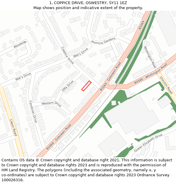 1, COPPICE DRIVE, OSWESTRY, SY11 1EZ: Location map and indicative extent of plot