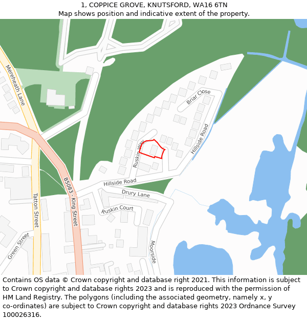 1, COPPICE GROVE, KNUTSFORD, WA16 6TN: Location map and indicative extent of plot