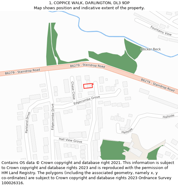 1, COPPICE WALK, DARLINGTON, DL3 9DP: Location map and indicative extent of plot