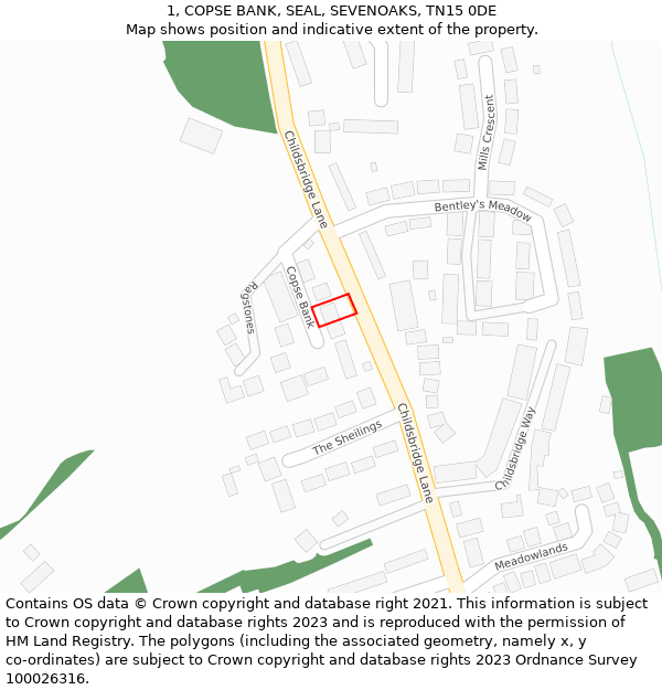 1, COPSE BANK, SEAL, SEVENOAKS, TN15 0DE: Location map and indicative extent of plot