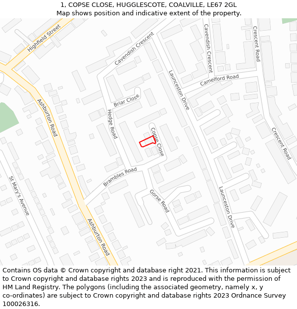 1, COPSE CLOSE, HUGGLESCOTE, COALVILLE, LE67 2GL: Location map and indicative extent of plot