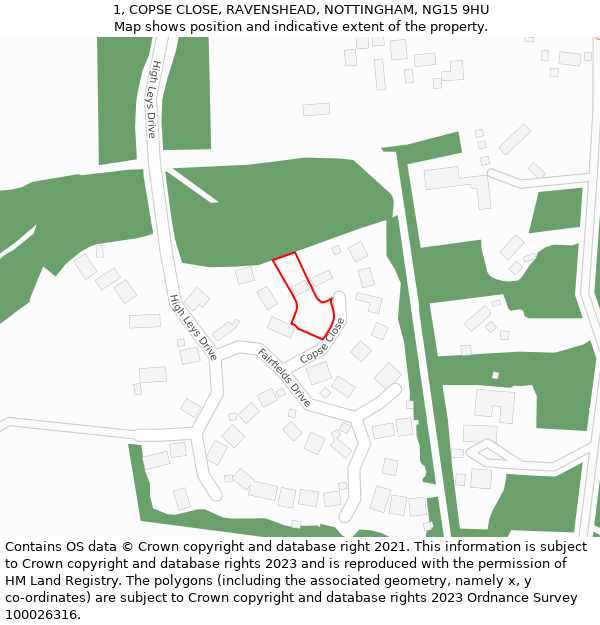 1, COPSE CLOSE, RAVENSHEAD, NOTTINGHAM, NG15 9HU: Location map and indicative extent of plot