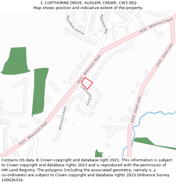1, COPTHORNE DRIVE, AUDLEM, CREWE, CW3 0EQ: Location map and indicative extent of plot