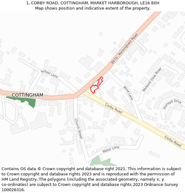 1, CORBY ROAD, COTTINGHAM, MARKET HARBOROUGH, LE16 8XH: Location map and indicative extent of plot
