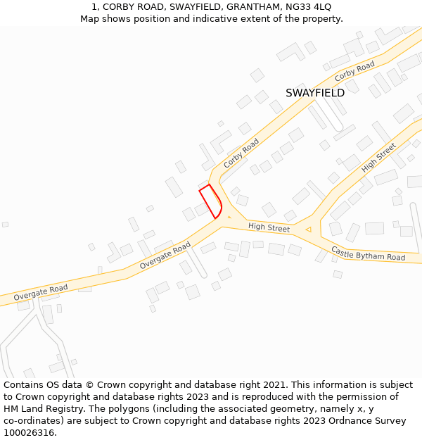 1, CORBY ROAD, SWAYFIELD, GRANTHAM, NG33 4LQ: Location map and indicative extent of plot
