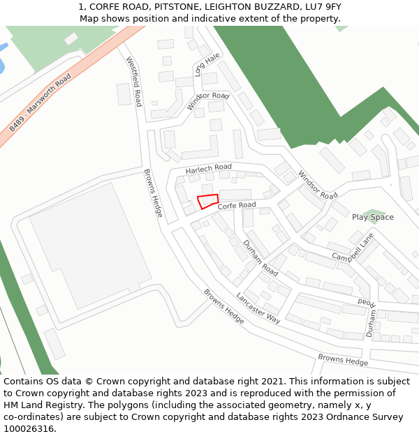 1, CORFE ROAD, PITSTONE, LEIGHTON BUZZARD, LU7 9FY: Location map and indicative extent of plot