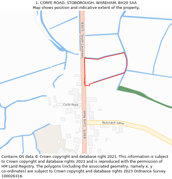 1, CORFE ROAD, STOBOROUGH, WAREHAM, BH20 5AA: Location map and indicative extent of plot