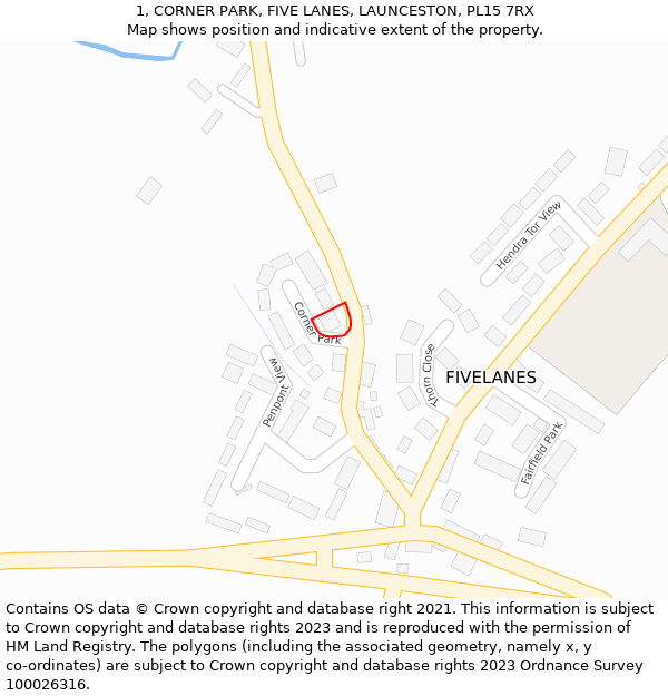 1, CORNER PARK, FIVE LANES, LAUNCESTON, PL15 7RX: Location map and indicative extent of plot