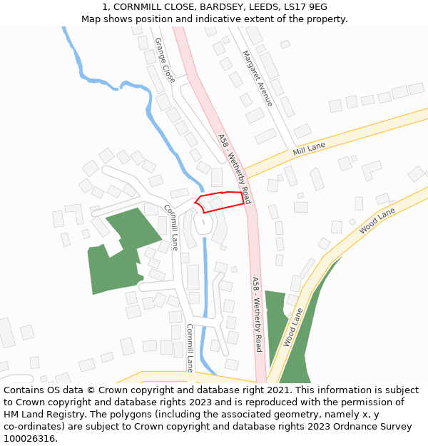 1, CORNMILL CLOSE, BARDSEY, LEEDS, LS17 9EG: Location map and indicative extent of plot