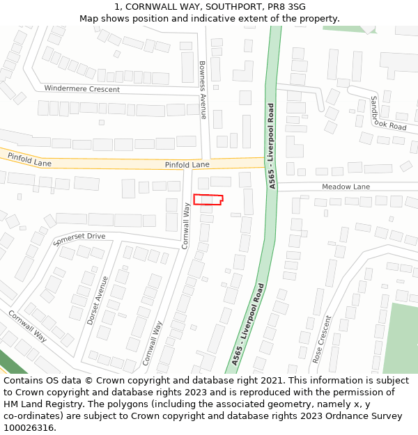 1, CORNWALL WAY, SOUTHPORT, PR8 3SG: Location map and indicative extent of plot