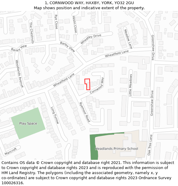 1, CORNWOOD WAY, HAXBY, YORK, YO32 2GU: Location map and indicative extent of plot