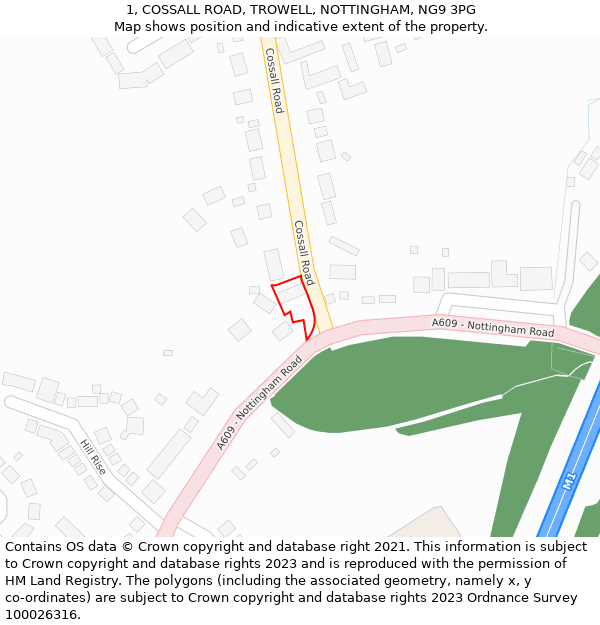 1, COSSALL ROAD, TROWELL, NOTTINGHAM, NG9 3PG: Location map and indicative extent of plot